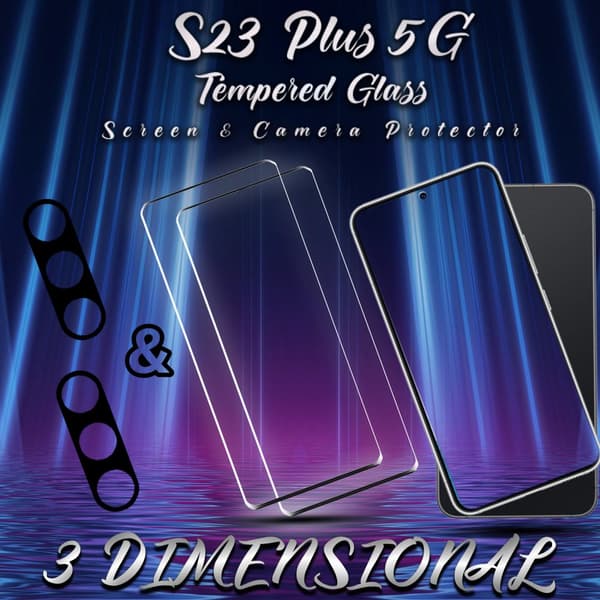 2-Pack Samsung S23 Plus 5G Skärmskydd & 2-Pack linsskydd - Härdat Glas 9H - Super kvalitet 3D