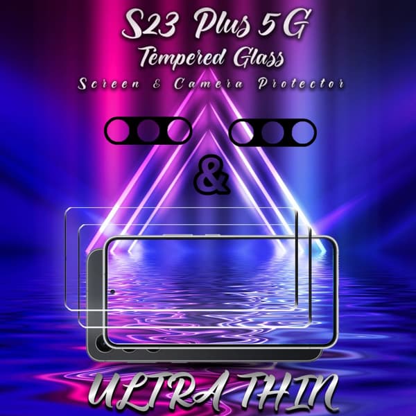 2-Pack Samsung S23 Plus 5G Skärmskydd & 2-Pack linsskydd - Härdat Glas 9H - Super kvalitet 3D