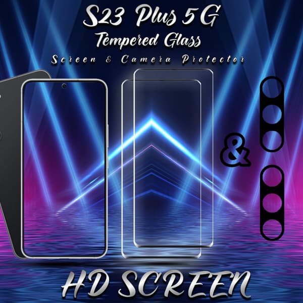 2-Pack Samsung S23 Plus 5G Skärmskydd & 2-Pack linsskydd - Härdat Glas 9H - Super kvalitet 3D