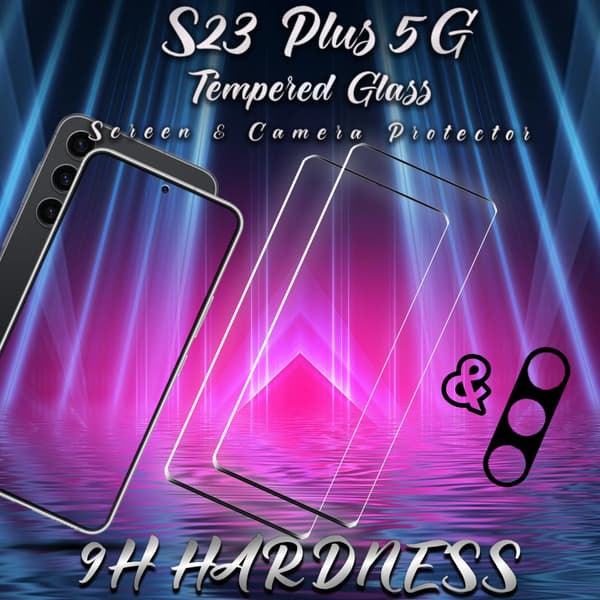 2-Pack Samsung S23 Plus 5G Skärmskydd & 1-Pack linsskydd - Härdat Glas 9H - Super kvalitet 3D