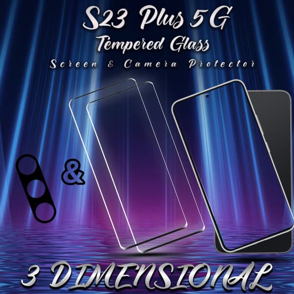 2-Pack Samsung S23 Plus 5G Skärmskydd & 1-Pack linsskydd - Härdat Glas 9H - Super kvalitet 3D