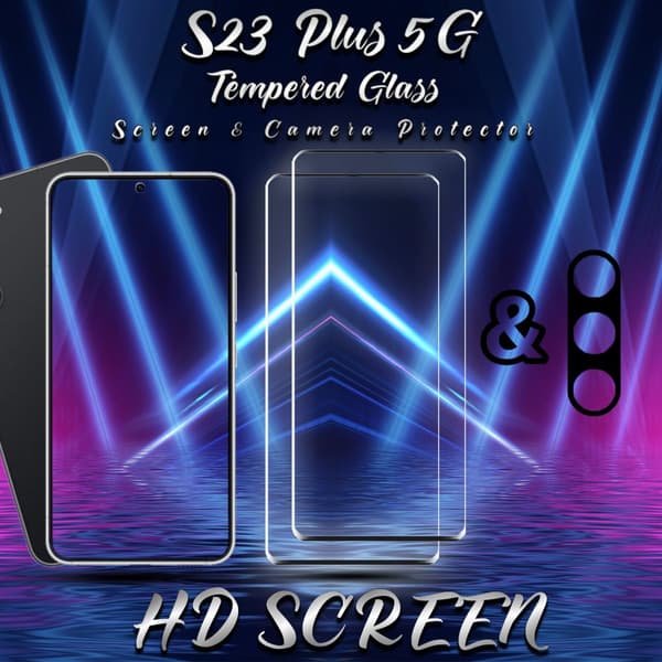 2-Pack Samsung S23 Plus 5G Skärmskydd & 1-Pack linsskydd - Härdat Glas 9H - Super kvalitet 3D