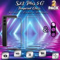Miniatyrbild 1 av 5: 2-Pack Samsung S23 Plus 5G Skärmskydd & 1-Pack linsskydd - Härdat Glas 9H - Super kvalitet 3D