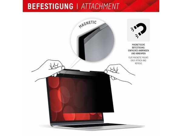 DISPLEX Privacy Safe -yksityisyyssuodatin MacBook Air 13,6" -malliin, heijastuksenesto, Bluelight-suodatin, magneettikiinnitys