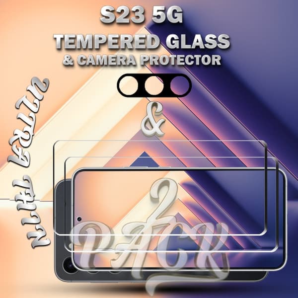 2-Pack Samsung S23 (5G) Skärmskydd & 1-Pack linsskydd - Härdat Glas 9H - Super kvalitet 3D