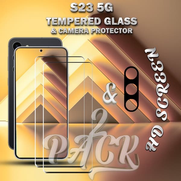 2-Pack Samsung S23 (5G) Skärmskydd & 1-Pack linsskydd - Härdat Glas 9H - Super kvalitet 3D