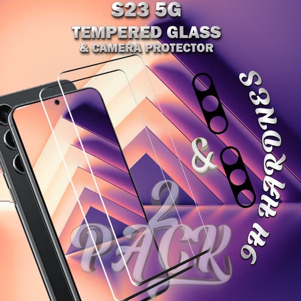 2-Pack Samsung S23 (5G) Skärmskydd & 2-Pack linsskydd - Härdat Glas 9H - Super kvalitet 3D