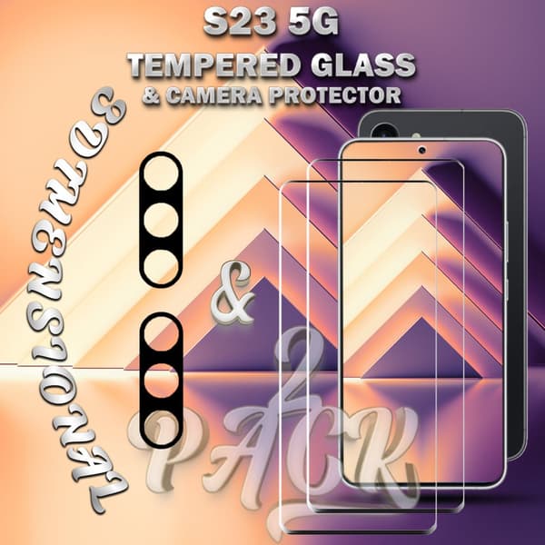 2-Pack Samsung S23 (5G) Skärmskydd & 2-Pack linsskydd - Härdat Glas 9H - Super kvalitet 3D