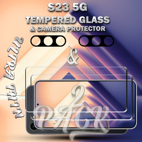 2-Pack Samsung S23 (5G) Skärmskydd & 2-Pack linsskydd - Härdat Glas 9H - Super kvalitet 3D