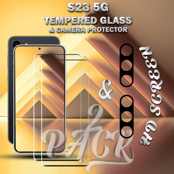 2-Pack Samsung S23 (5G) Skärmskydd & 2-Pack linsskydd - Härdat Glas 9H - Super kvalitet 3D