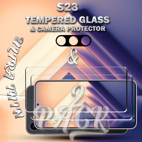 2-Pack Samsung S23 Skärmskydd & 1-Pack linsskydd - Härdat Glas 9H - Super kvalitet 3D