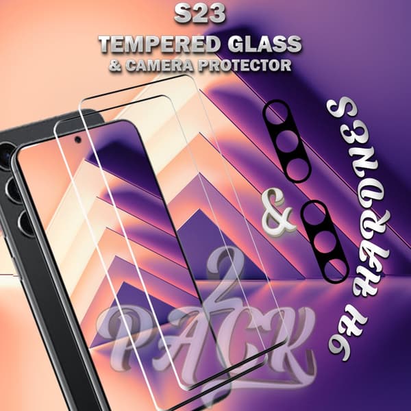 2-Pack Samsung S23 Skärmskydd & 2-Pack linsskydd - Härdat Glas 9H - Super kvalitet 3D