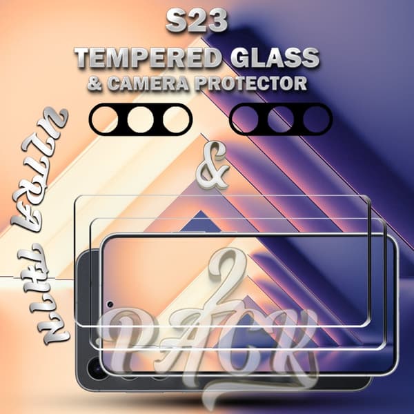 2-Pack Samsung S23 Skärmskydd & 2-Pack linsskydd - Härdat Glas 9H - Super kvalitet 3D