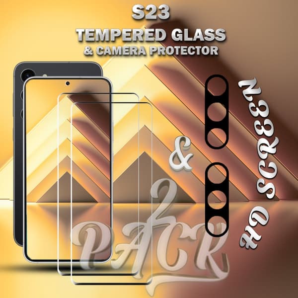 2-Pack Samsung S23 Skärmskydd & 2-Pack linsskydd - Härdat Glas 9H - Super kvalitet 3D