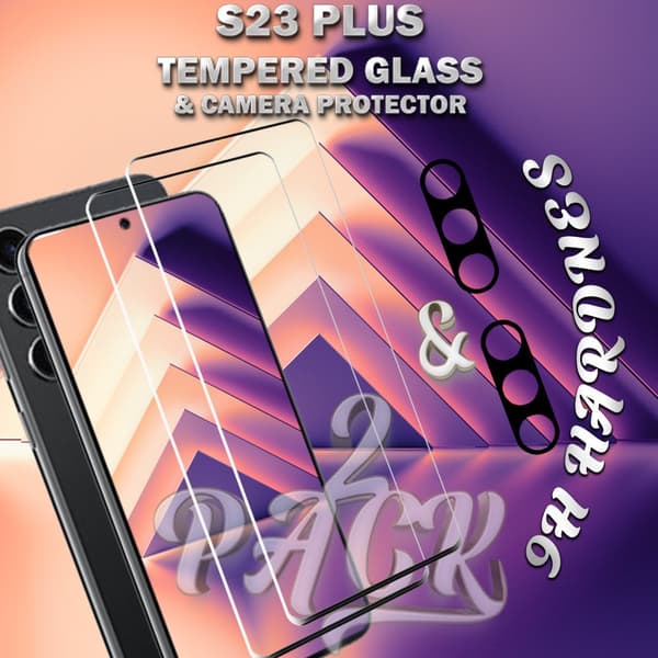 2-Pack Samsung S23 Plus Skärmskydd & 2-Pack linsskydd - Härdat Glas 9H - Super kvalitet 3D
