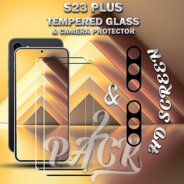 2-Pack Samsung S23 Plus Skärmskydd & 2-Pack linsskydd - Härdat Glas 9H - Super kvalitet 3D