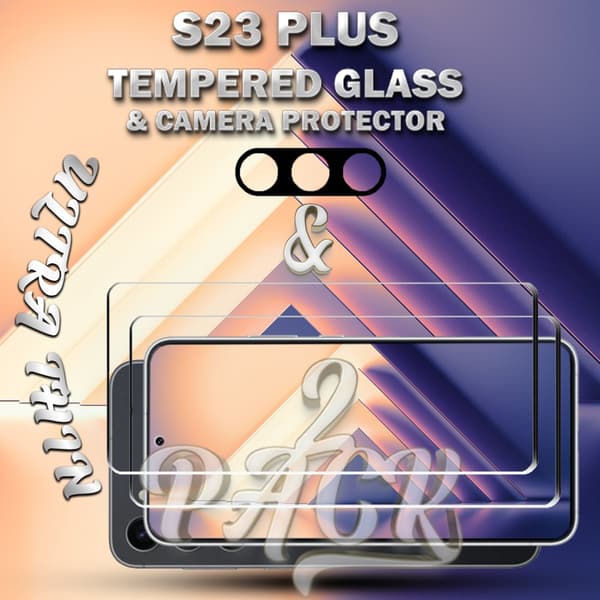2-Pack Samsung S23 Plus Skärmskydd & 1-Pack linsskydd - Härdat Glas 9H - Super kvalitet 3D