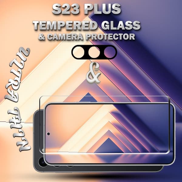 1-Pack Samsung S23 Plus Skärmskydd & 1-Pack linsskydd - Härdat Glas 9H - Super kvalitet 3D