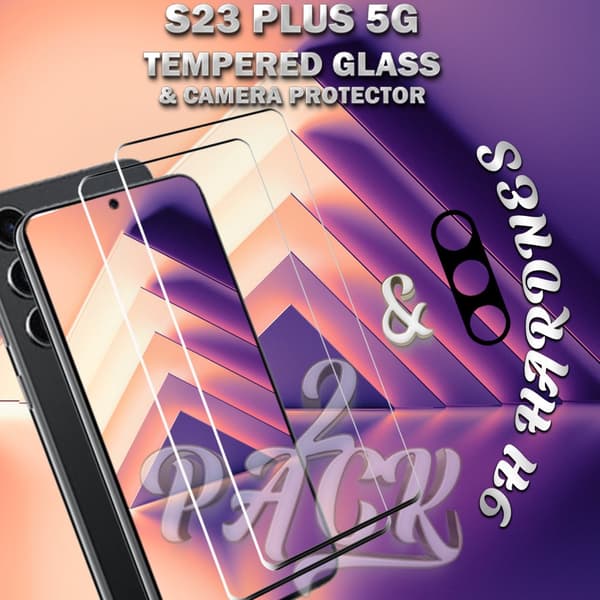 2-Pack Samsung S23 Plus 5G Skärmskydd & 1-Pack linsskydd - Härdat Glas 9H - Super kvalitet 3D
