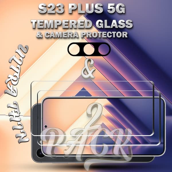 2-Pack Samsung S23 Plus 5G Skärmskydd & 1-Pack linsskydd - Härdat Glas 9H - Super kvalitet 3D