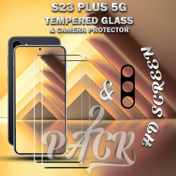 2-Pack Samsung S23 Plus 5G Skärmskydd & 1-Pack linsskydd - Härdat Glas 9H - Super kvalitet 3D