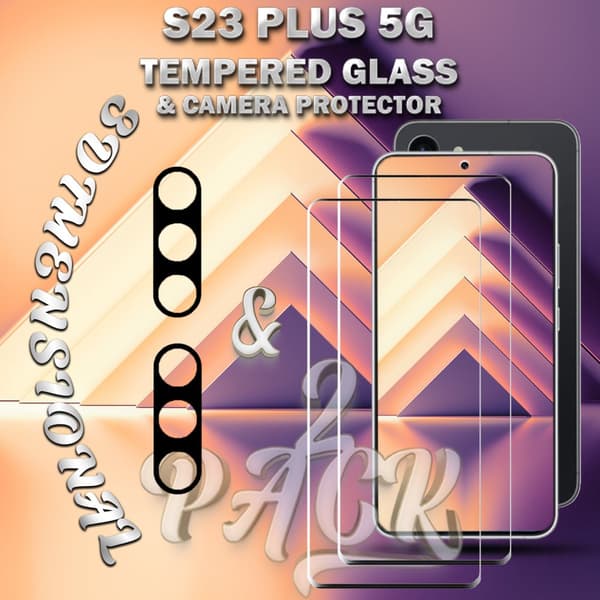 2-Pack Samsung S23 Plus 5G Skärmskydd & 2-Pack linsskydd - Härdat Glas 9H - Super kvalitet 3D