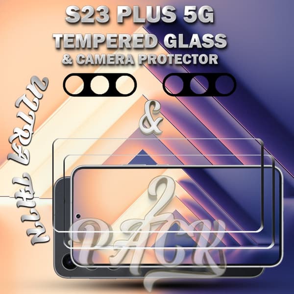 2-Pack Samsung S23 Plus 5G Skärmskydd & 2-Pack linsskydd - Härdat Glas 9H - Super kvalitet 3D