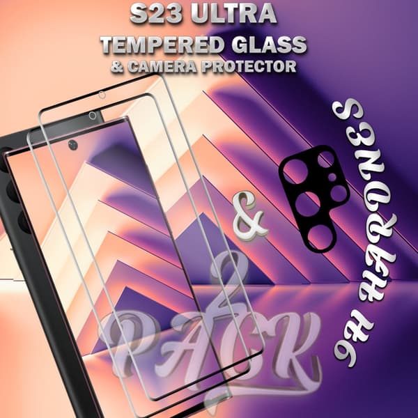 2-Pack Samsung S23 Ultra Skärmskydd & 1-Pack linsskydd - Härdat Glas 9H - Super kvalitet 3D
