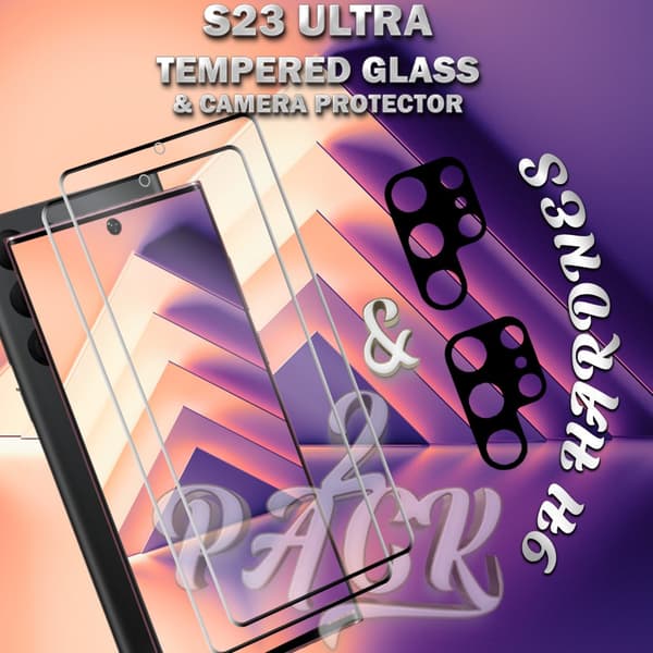 2-Pack Samsung S23 Ultra Skärmskydd & 2-Pack linsskydd - Härdat Glas 9H - Super kvalitet 3D
