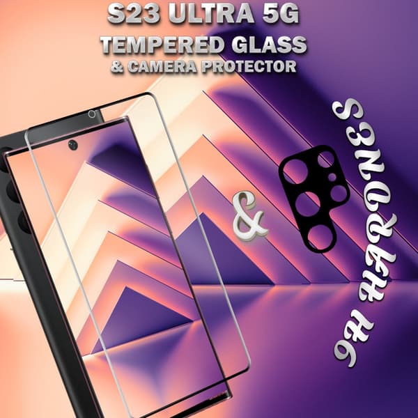 1-Pack Samsung S23 Ultra (5G) Skärmskydd & 1-Pack linsskydd - Härdat Glas 9H - Super kvalitet 3D