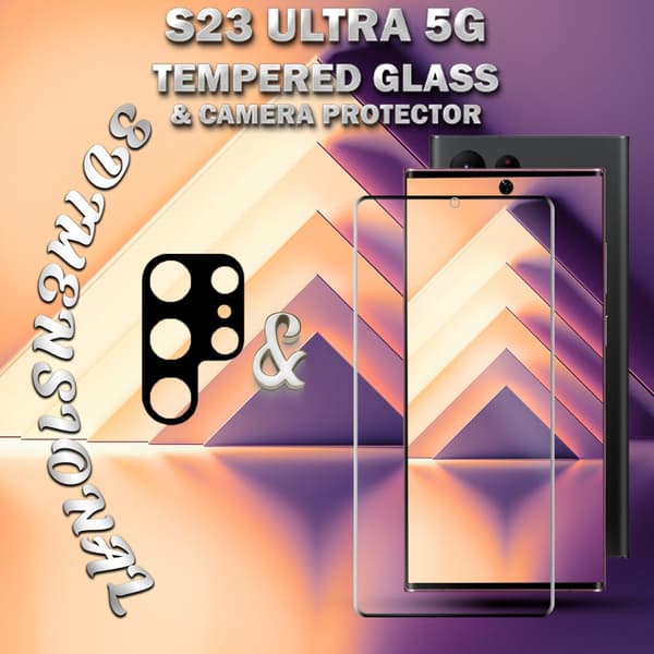 1-Pack Samsung S23 Ultra (5G) Skärmskydd & 1-Pack linsskydd - Härdat Glas 9H - Super kvalitet 3D