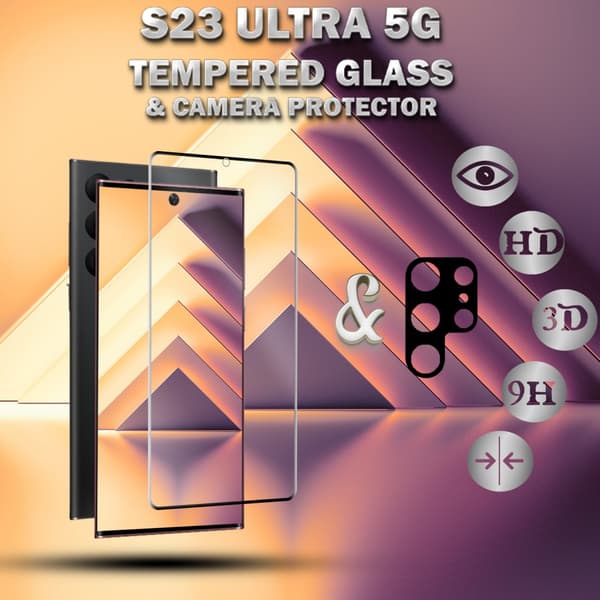 1-Pack Samsung S23 Ultra (5G) Skärmskydd & 1-Pack linsskydd - Härdat Glas 9H - Super kvalitet 3D