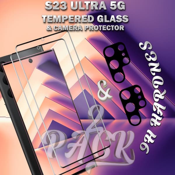 2-Pack Samsung S23 Ultra (5G) Skärmskydd & 2-Pack linsskydd - Härdat Glas 9H - Super kvalitet 3D