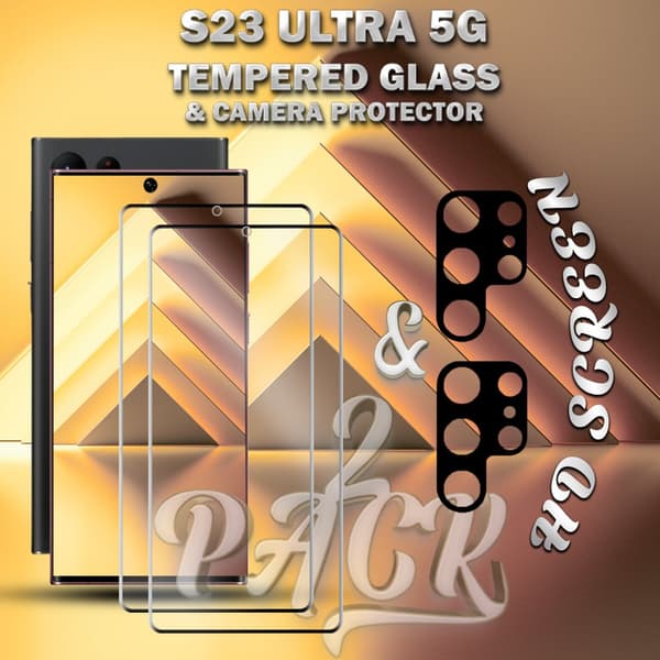 2-Pack Samsung S23 Ultra (5G) Skärmskydd & 2-Pack linsskydd - Härdat Glas 9H - Super kvalitet 3D