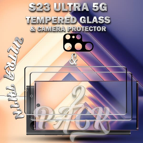 2-Pack Samsung S23 Ultra (5G) Skärmskydd & 1-Pack linsskydd - Härdat Glas 9H - Super kvalitet 3D