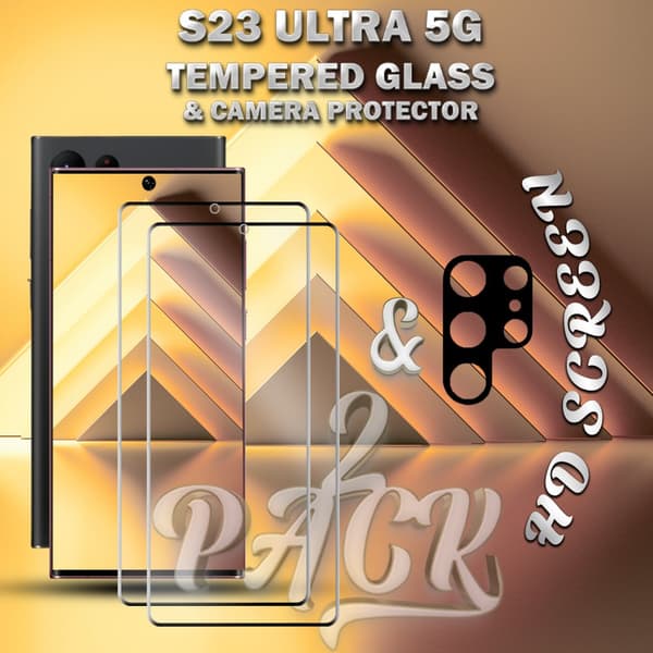 2-Pack Samsung S23 Ultra (5G) Skärmskydd & 1-Pack linsskydd - Härdat Glas 9H - Super kvalitet 3D