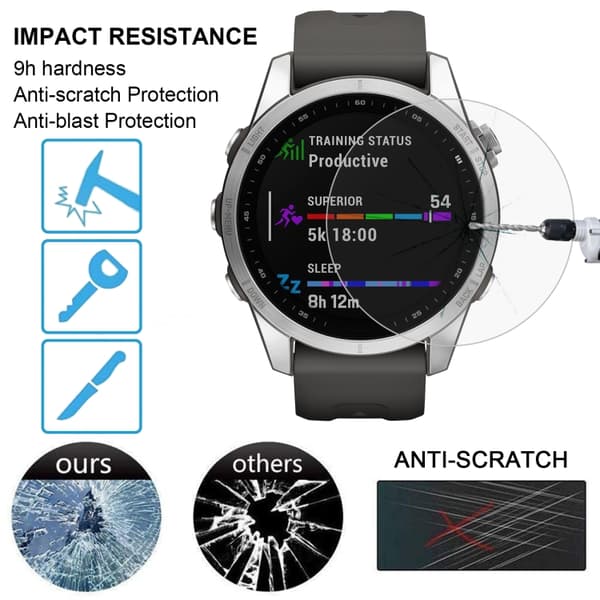 Skjermbeskytter i Herdet Glass for Garmin Fenix 7S – 9H Hardhet og HD-kvalitet