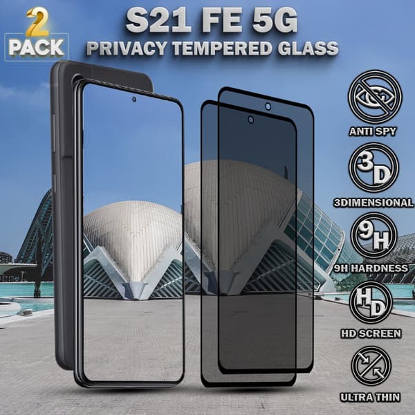2-Pack Privacy Skärmskydd For Samsung S21 FE (5G) - Härdat Glas 9H - Super Kvalitet 3D