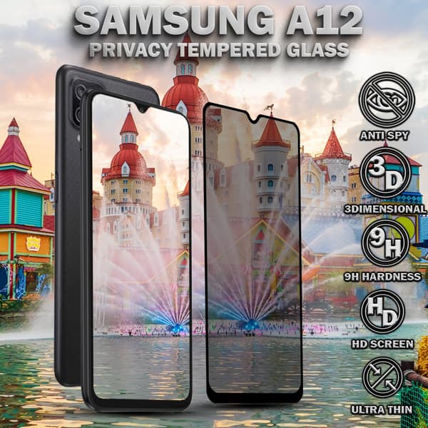 1-Pack Privacy Skärmskydd For Samsung A12 - Härdat Glas 9H - Super Kvalitet 3D