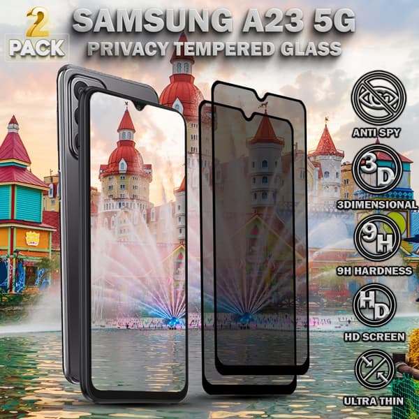 2-Pack Privacy Skärmskydd For Samsung A23 (5G) - Härdat Glas 9H - Super Kvalitet 3D
