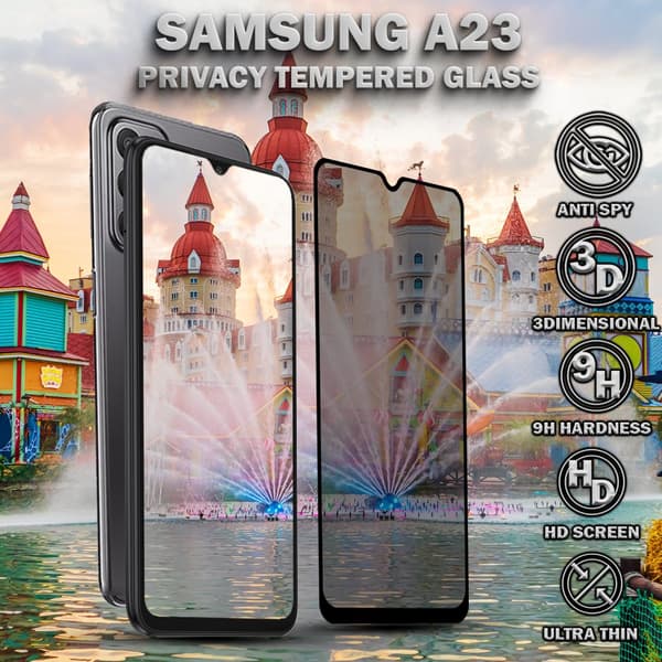 1-Pack Privacy Skärmskydd For Samsung A23 - Härdat Glas 9H - Super Kvalitet 3D