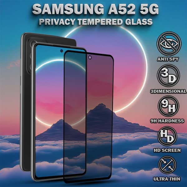 1-Pack Privacy Skärmskydd For Samsung A52 (5G) - Härdat Glas 9H - Super Kvalitet 3D