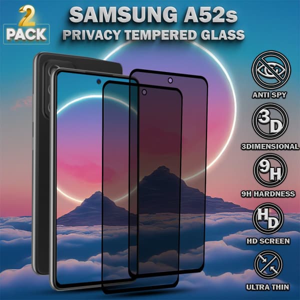 2-Pack Privacy Skärmskydd For Samsung A52S - Härdat Glas 9H - Super Kvalitet 3D