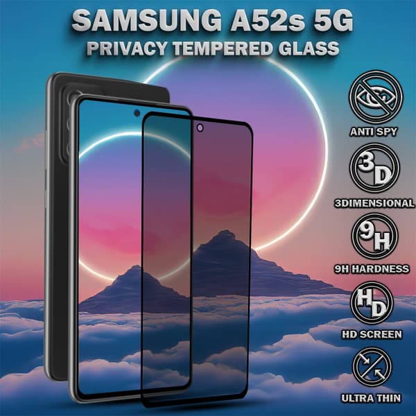 1-Pack Privacy Skärmskydd For Samsung A52S (5G) - Härdat Glas 9H - Super Kvalitet 3D