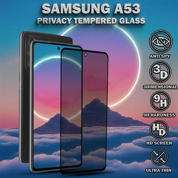 1-Pack Privacy Skärmskydd For Samsung A53 - Härdat Glas 9H - Super Kvalitet 3D