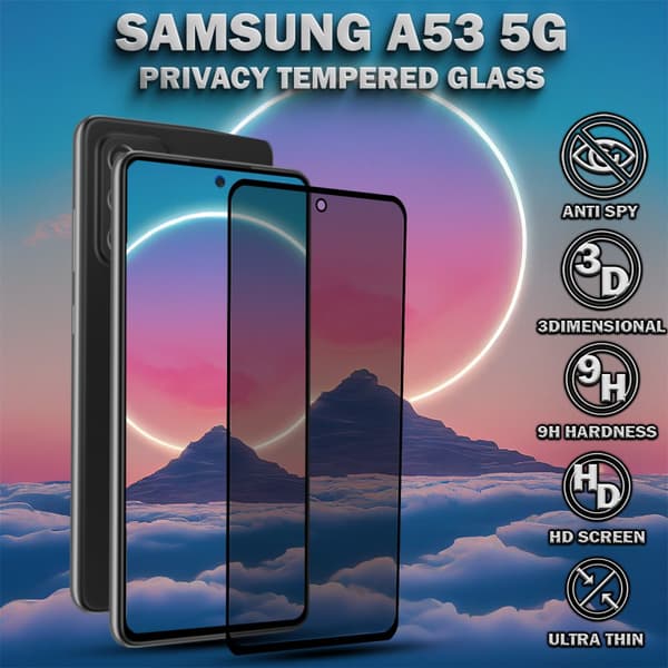 1-Pack Privacy Skärmskydd For Samsung A53 (5G) - Härdat Glas 9H - Super Kvalitet 3D