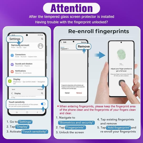 3X Herdet glassdeksel Samsung S23 Ultra Full Fit, fingeravtrykk