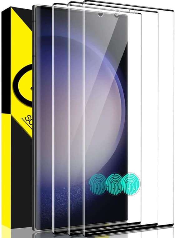 3X Herdet glassdeksel Samsung S23 Ultra Full Fit, fingeravtrykk