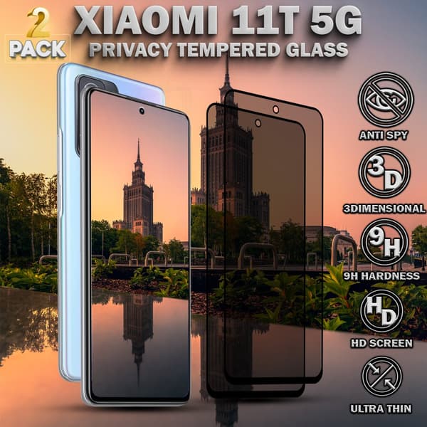 2-Pack Privacy Skärmskydd For Xiaomi 11T (5G) - Härdat Glas 9H - Super Kvalitet 3D