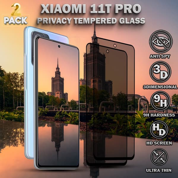 2-Pack Privacy Skärmskydd For Xiaomi 11T Pro - Härdat Glas 9H - Super Kvalitet 3D